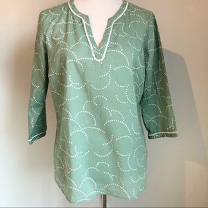 Boden Green White Dot Pattern Cotton Pullover Top, size Small